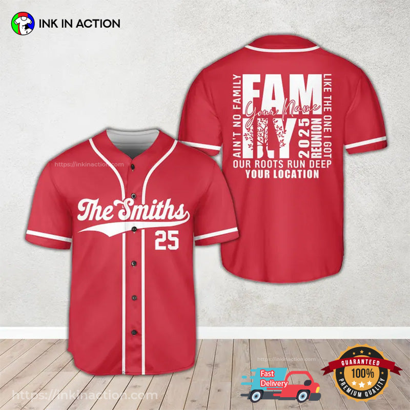 Personalized Name And Location Family Reunion 2025 Red Baseball Jersey Unisex T-shirt, Sweatshirt, Hoodie, Long Sleeve Tee - T-Shirt, Sweatshirt, Hoodie