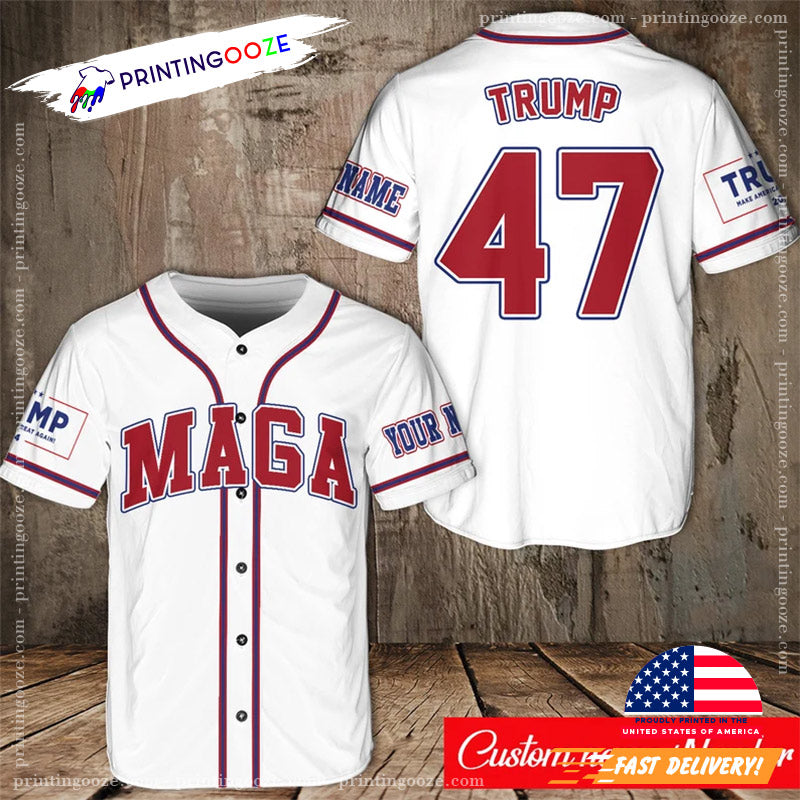 Personalized Name MAGA Trump Fight White Baseball Jersey Unisex T-shirt, Sweatshirt, Hoodie, Long Sleeve Tee - T-Shirt, Sweatshirt, Hoodie