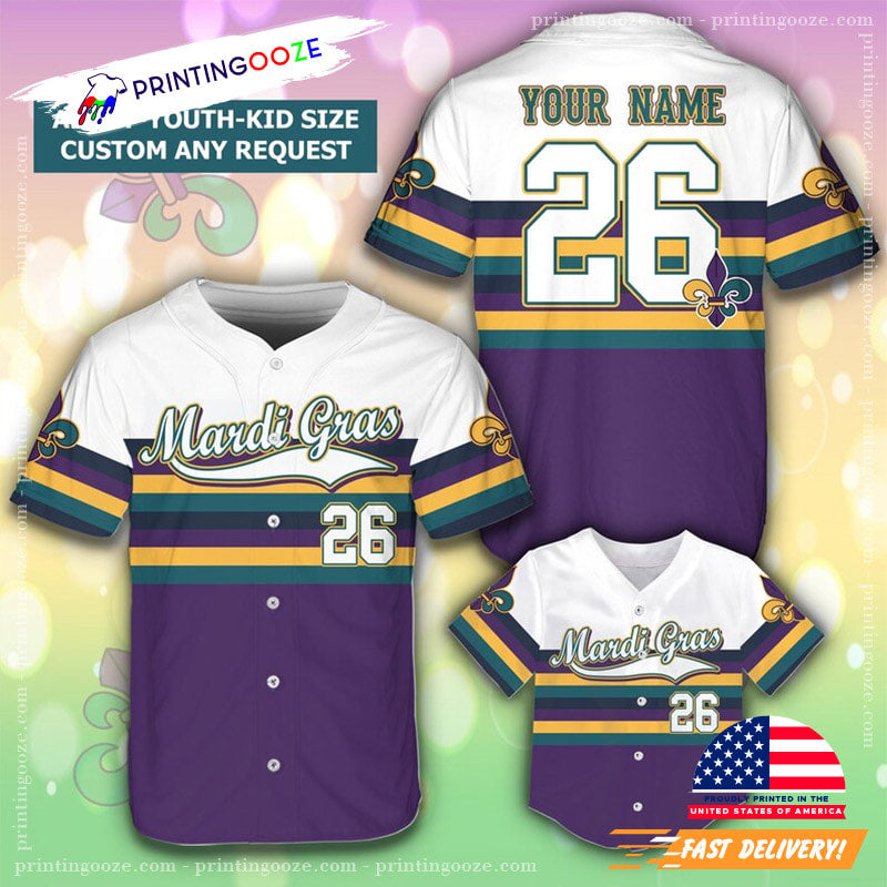 Personalized Name Mardi Gras Carnival Baseball Jersey Unisex T-shirt, Sweatshirt, Hoodie, Long Sleeve Tee - T-Shirt, Sweatshirt, Hoodie