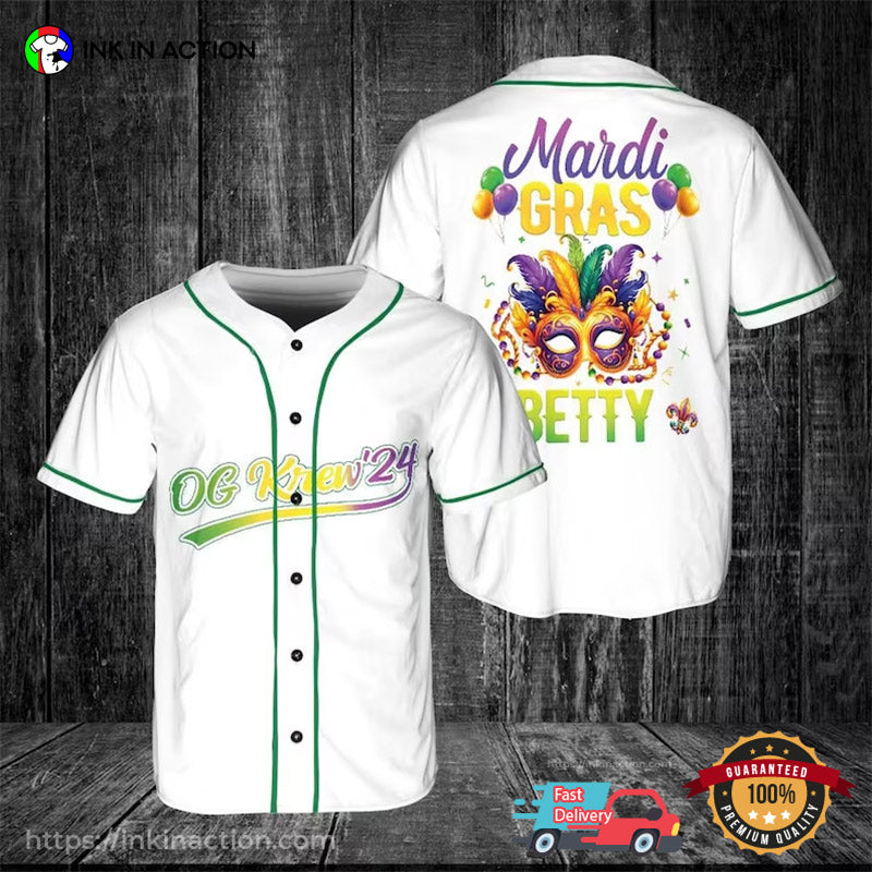 Personalized Name Mardi Gras Mask Baseball Jersey Unisex T-shirt, Sweatshirt, Hoodie, Long Sleeve Tee - T-Shirt, Sweatshirt, Hoodie
