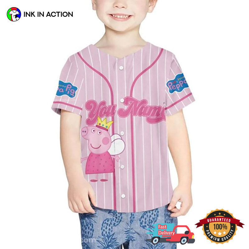 Personalized Peppa Pig Pink Baseball Jersey Unisex T-shirt, Sweatshirt, Hoodie, Long Sleeve Tee - T-Shirt, Sweatshirt, Hoodie