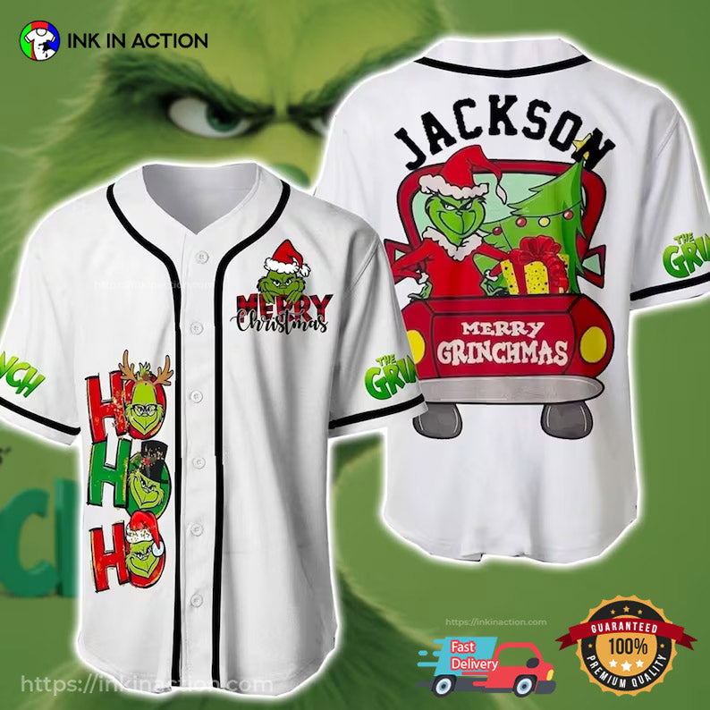 Personalized The Grinch, Grinch Christmas Baseball Jersey Unisex T-shirt, Sweatshirt, Hoodie, Long Sleeve Tee - T-Shirt, Sweatshirt, Hoodie