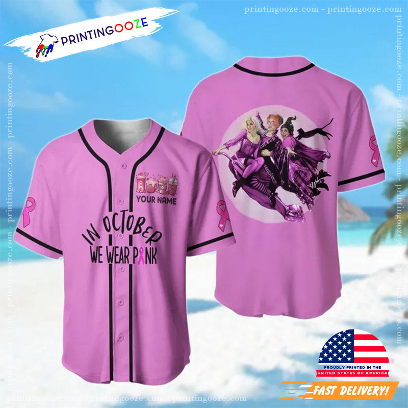 Personalized We Wear Pink Halloween Baseball Jersey Unisex T-shirt, Sweatshirt, Hoodie, Long Sleeve Tee - T-Shirt, Sweatshirt, Hoodie