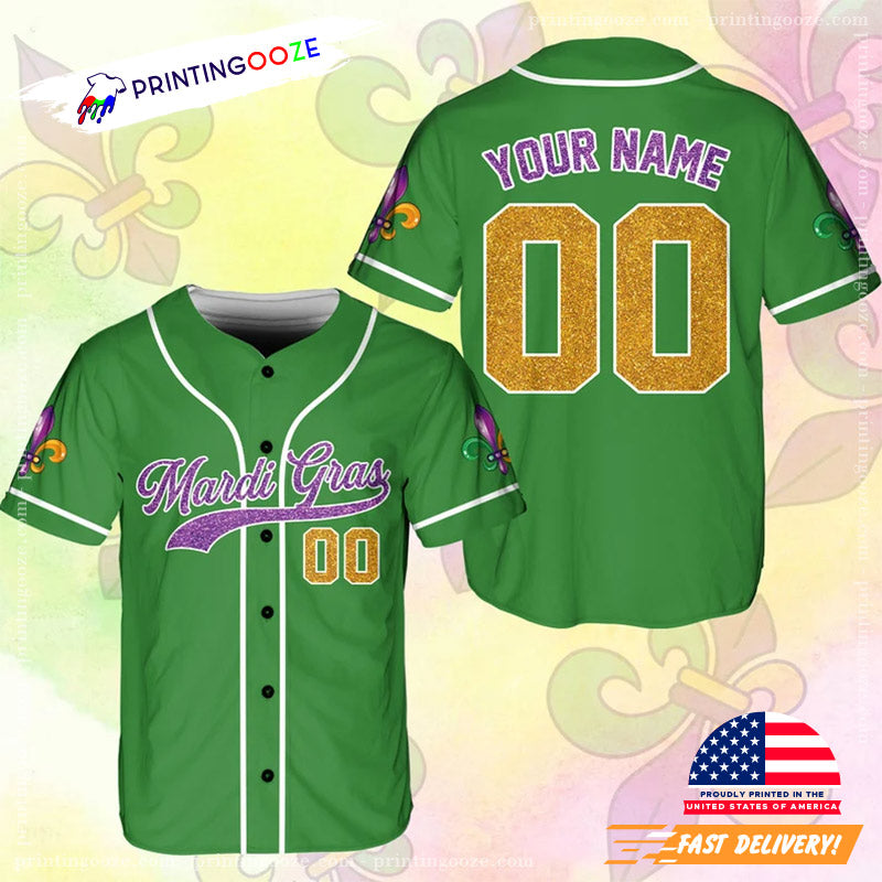 Personalized Carnival Mardi Gras Baseball Jersey No.4 Unisex T-shirt, Sweatshirt, Hoodie, Long Sleeve Tee - T-Shirt, Sweatshirt, Hoodie