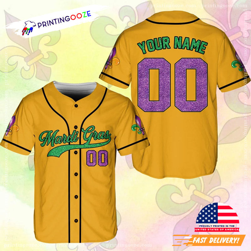 Personalized Carnival Mardi Gras Baseball Jersey No.5 Unisex T-shirt, Sweatshirt, Hoodie, Long Sleeve Tee - T-Shirt, Sweatshirt, Hoodie