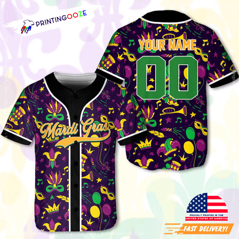 Personalized Mardi Gras 2024 Baseball Jersey Unisex T-shirt, Sweatshirt, Hoodie, Long Sleeve Tee - T-Shirt, Sweatshirt, Hoodie