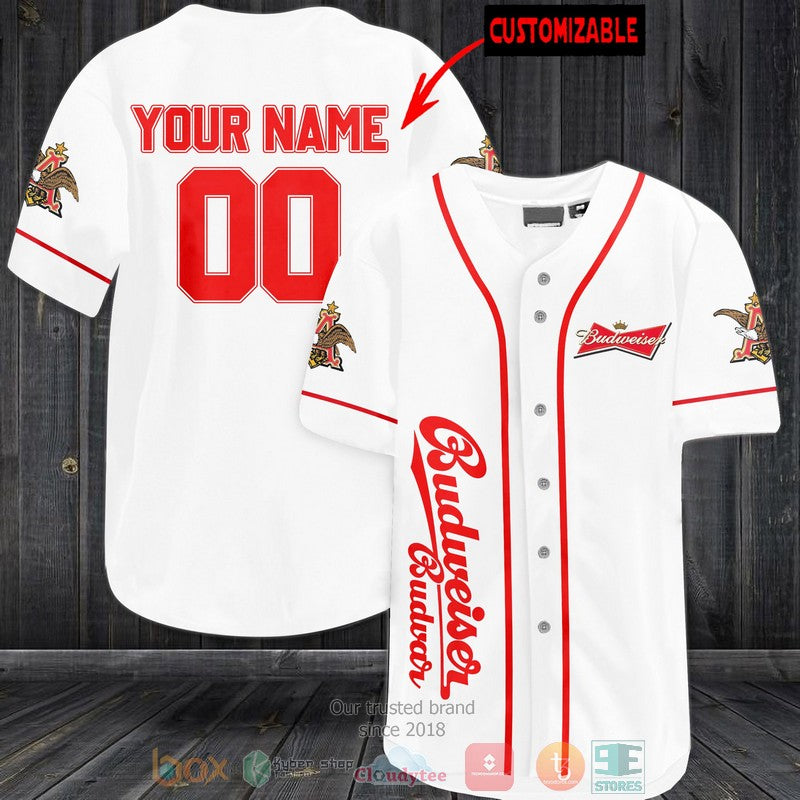 Personalized Budweiser Budvar custom white Baseball shirt Unisex T-shirt, Sweatshirt, Hoodie, Long Sleeve Tee - T-Shirt, Sweatshirt, Hoodie