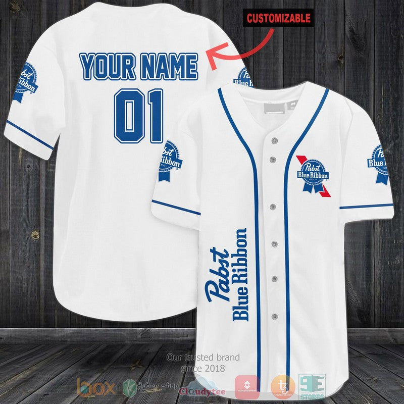 Personalized Pabst Blue Ribbon custom white Baseball shirt Unisex T-shirt, Sweatshirt, Hoodie, Long Sleeve Tee - T-Shirt, Sweatshirt, Hoodie