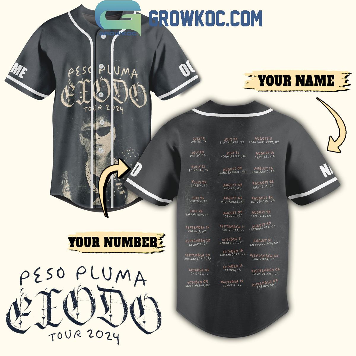 Peso Pluma Exodo Tour 2024 With Schedule Personalized Baseball Jersey Unisex T-shirt, Sweatshirt, Hoodie, Long Sleeve Tee - T-Shirt, Sweatshirt, Hoodie