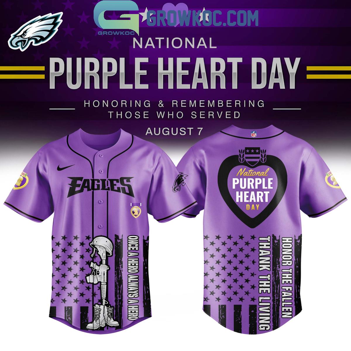 Philadelphia Ealges Purple Heart Day 2025 Baseball Jersey Unisex T-shirt, Sweatshirt, Hoodie, Long Sleeve Tee - T-Shirt, Sweatshirt, Hoodie
