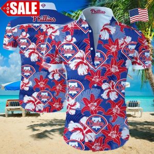 Philadelphia Phillies Logo Red Flower Hawaiian Summer Shirt - Phillies Hawaiian Shirt Unisex T-shirt, Sweatshirt, Hoodie, Long Sleeve Tee - T-Shirt, Sweatshirt, Hoodie