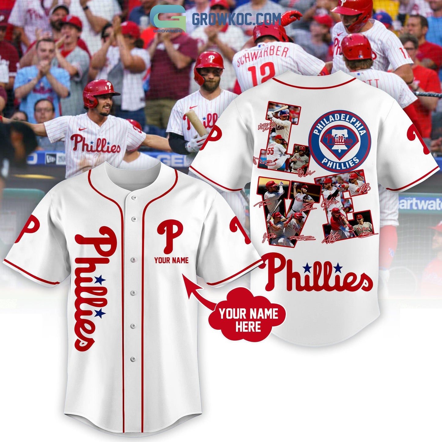 Philadelphia Phillies Love Team Personalized Baseball Jersey Unisex T-shirt, Sweatshirt, Hoodie, Long Sleeve Tee - T-Shirt, Sweatshirt, Hoodie