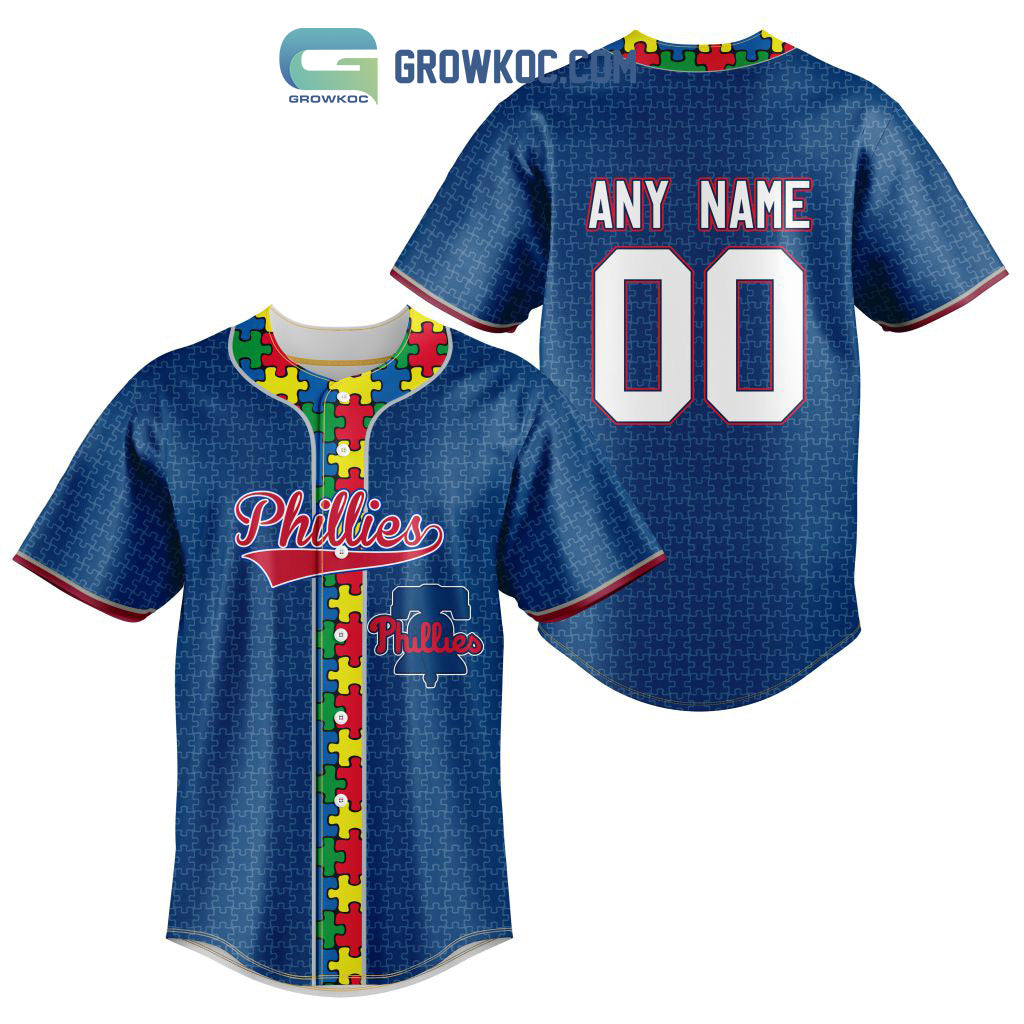 Philadelphia Phillies MLB Fearless Against Autism Personalized Baseball Jersey Unisex T-shirt, Sweatshirt, Hoodie, Long Sleeve Tee - T-Shirt, Sweatshirt, Hoodie