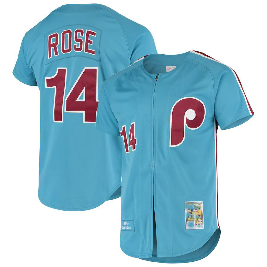 Philadelphia Phillies #14 Pete Rose Light Blue Cooperstown Collection Authentic Jersey Baseball Jerseys baseball jersey product view 1