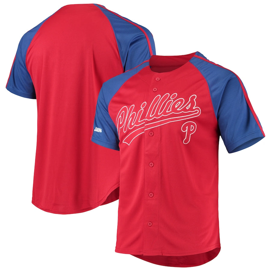 Philadelphia Phillies Stitches Red Button-Down Raglan Replica Jersey Baseball Jerseys baseball jersey product view 1