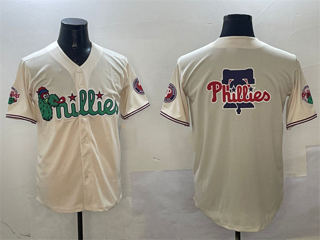 Philadelphia Phillies Team Big Logo Cream Phanatic Limited Stitched Baseball Jersey baseball jersey product view 1