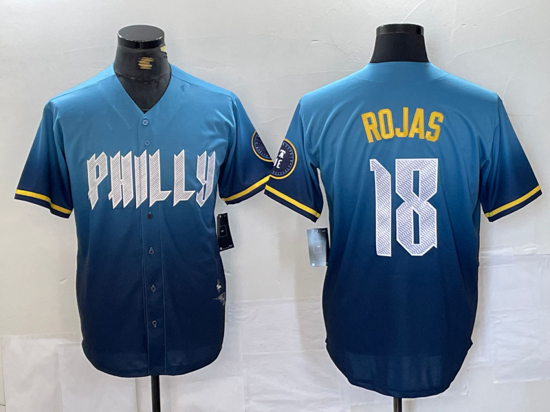 Philadelphia Phillies #18 Johan Rojas Blue 2024 City Connect Limited Stitched Baseball Jerseys baseball jersey product view 1