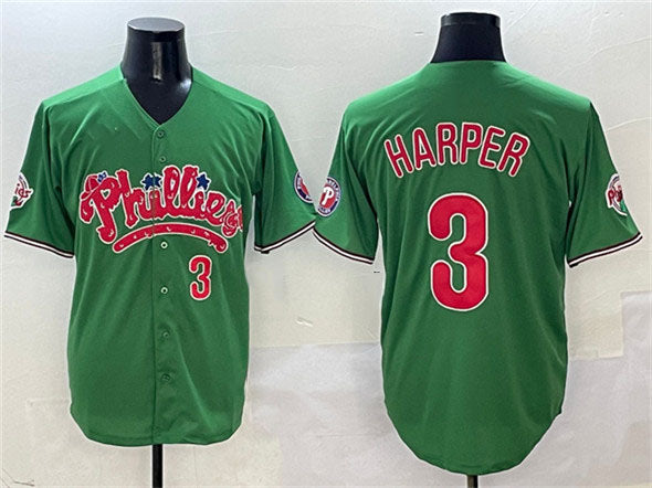 Philadelphia Phillies #3 Bryce Harper Green Phanatic Limited Stitched Baseball Jersey baseball jersey product view 1