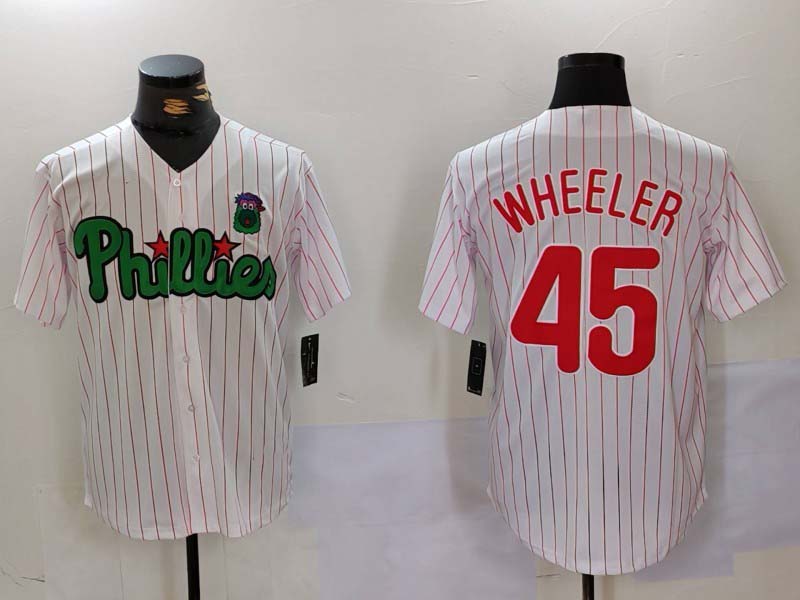 Philadelphia Phillies #45 Zack Wheeler White Green Cool Base Stitched Baseball Jersey baseball jersey product view 1