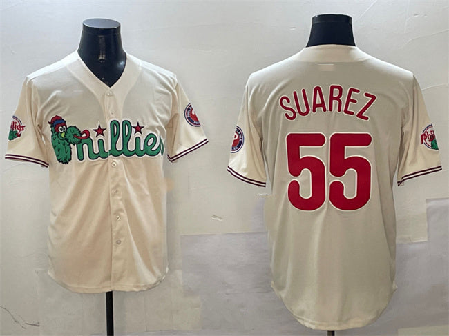 Philadelphia Phillies #55 Ranger Su¨¢rez Cream Phanatic Limited Stitched Baseball Jersey baseball jersey product view 1