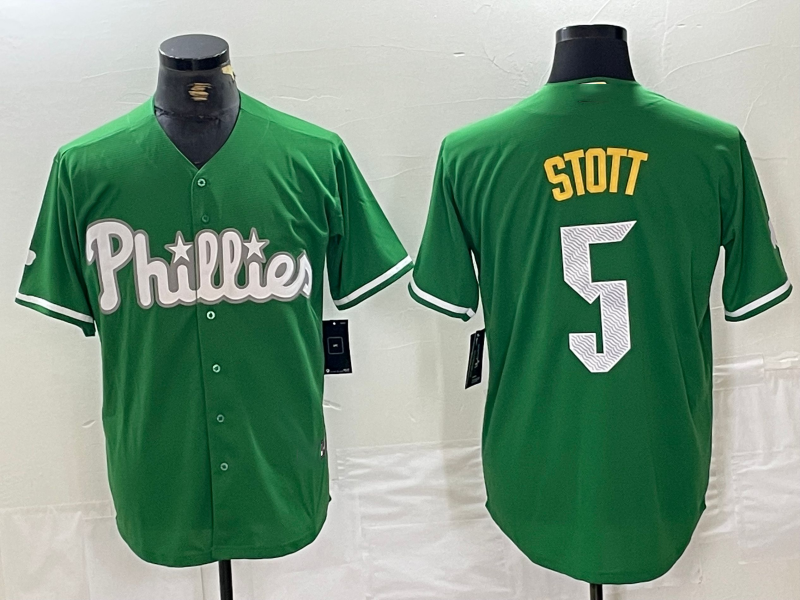 Philadelphia Phillies #5 Bryson Stott Green 2024 City Connect Stitched Baseball Jersey baseball jersey product view 1