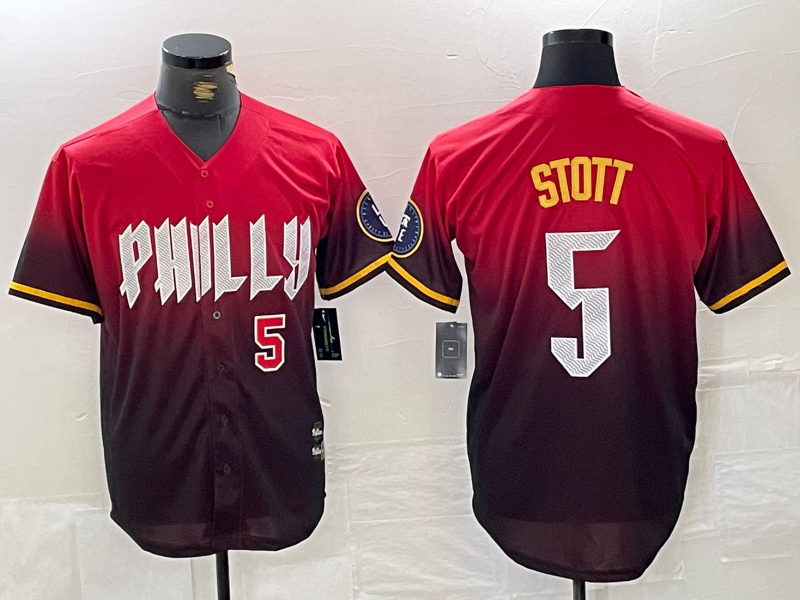 Philadelphia Phillies #5 Bryson Stott Red 2024 City Player Number Cool Base Baseball Jersey baseball jersey product view 1