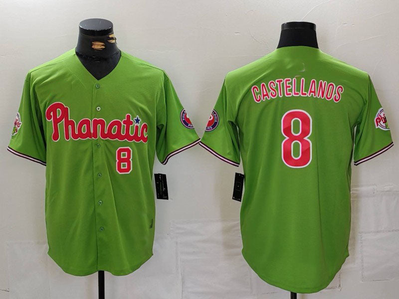Philadelphia Phillies #8 Nick Castellanos Number Green With Patch Stitched Cool Base Baseball Jersey baseball jersey product view 1