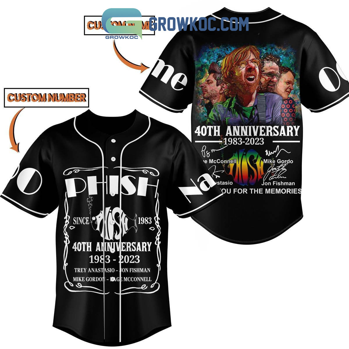Phish 40th Anniversary 1983 2023 Memories Personalized Baseball Jersey Unisex T-shirt, Sweatshirt, Hoodie, Long Sleeve Tee - T-Shirt, Sweatshirt, Hoodie