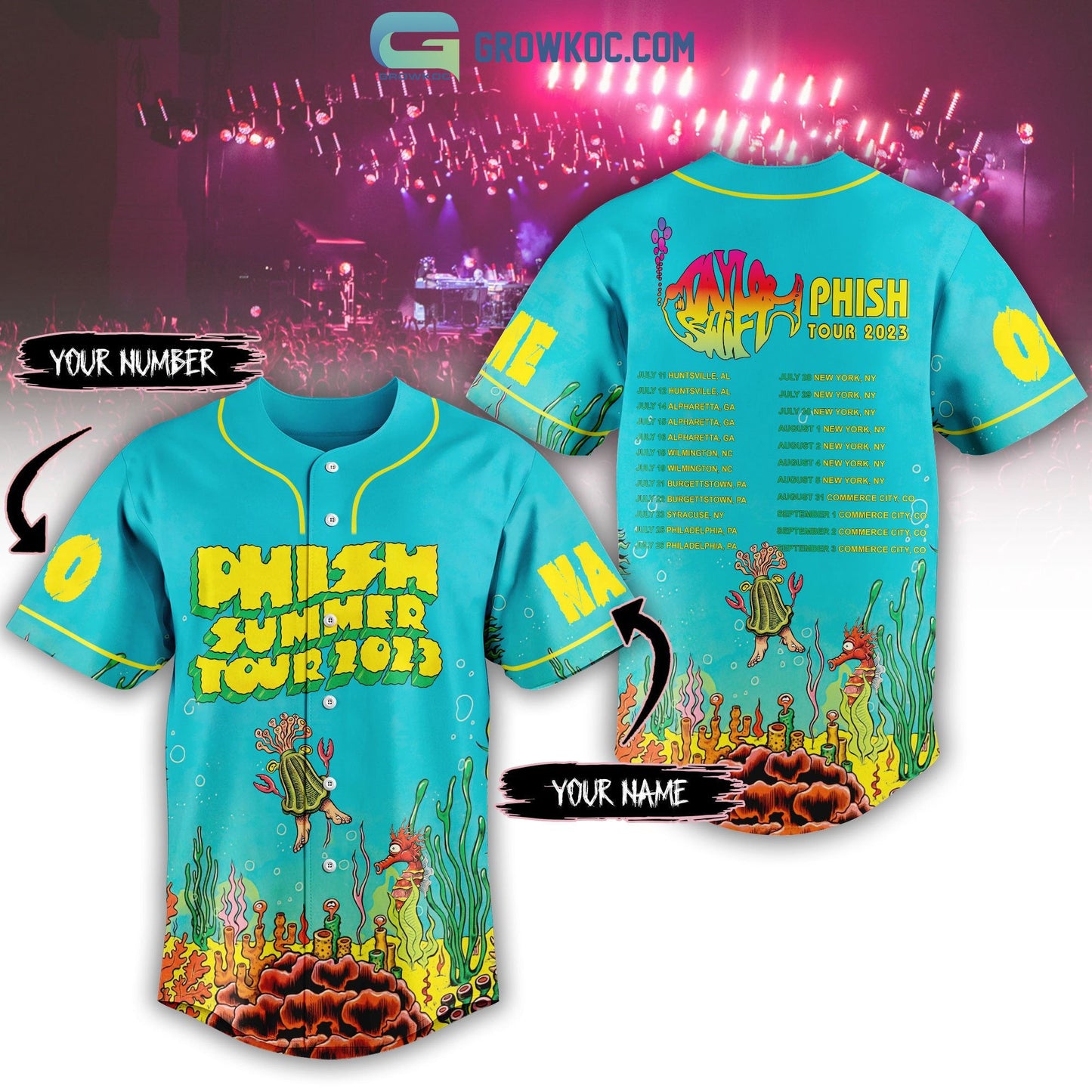 Phish Summer Tour 2023 Sea Design Personalized Baseball Jersey Unisex T-shirt, Sweatshirt, Hoodie, Long Sleeve Tee - T-Shirt, Sweatshirt, Hoodie