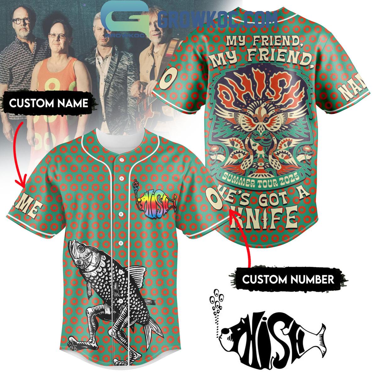 Phish Summer Tour 2025 Hes Got A Knife Personalized Baseball Jersey Unisex T-shirt, Sweatshirt, Hoodie, Long Sleeve Tee - T-Shirt, Sweatshirt, Hoodie