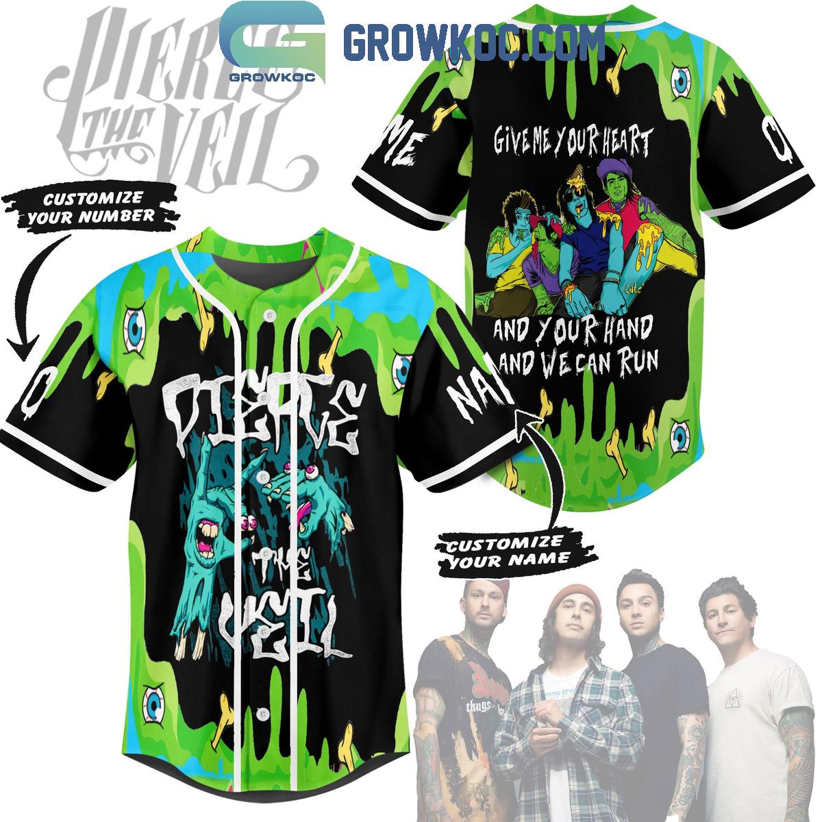 Pierce The Veil Give Me Your Heart And Your Hand Personalized Baseball Jersey Unisex T-shirt, Sweatshirt, Hoodie, Long Sleeve Tee - T-Shirt, Sweatshirt, Hoodie