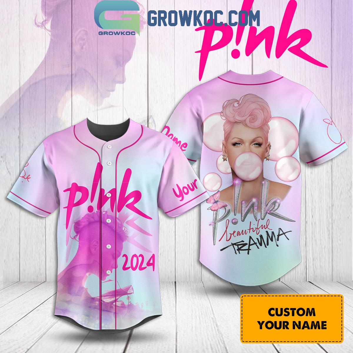 Pink 2024 Beautiful Trauma Personalized Baseball Jersey Unisex T-shirt, Sweatshirt, Hoodie, Long Sleeve Tee - T-Shirt, Sweatshirt, Hoodie