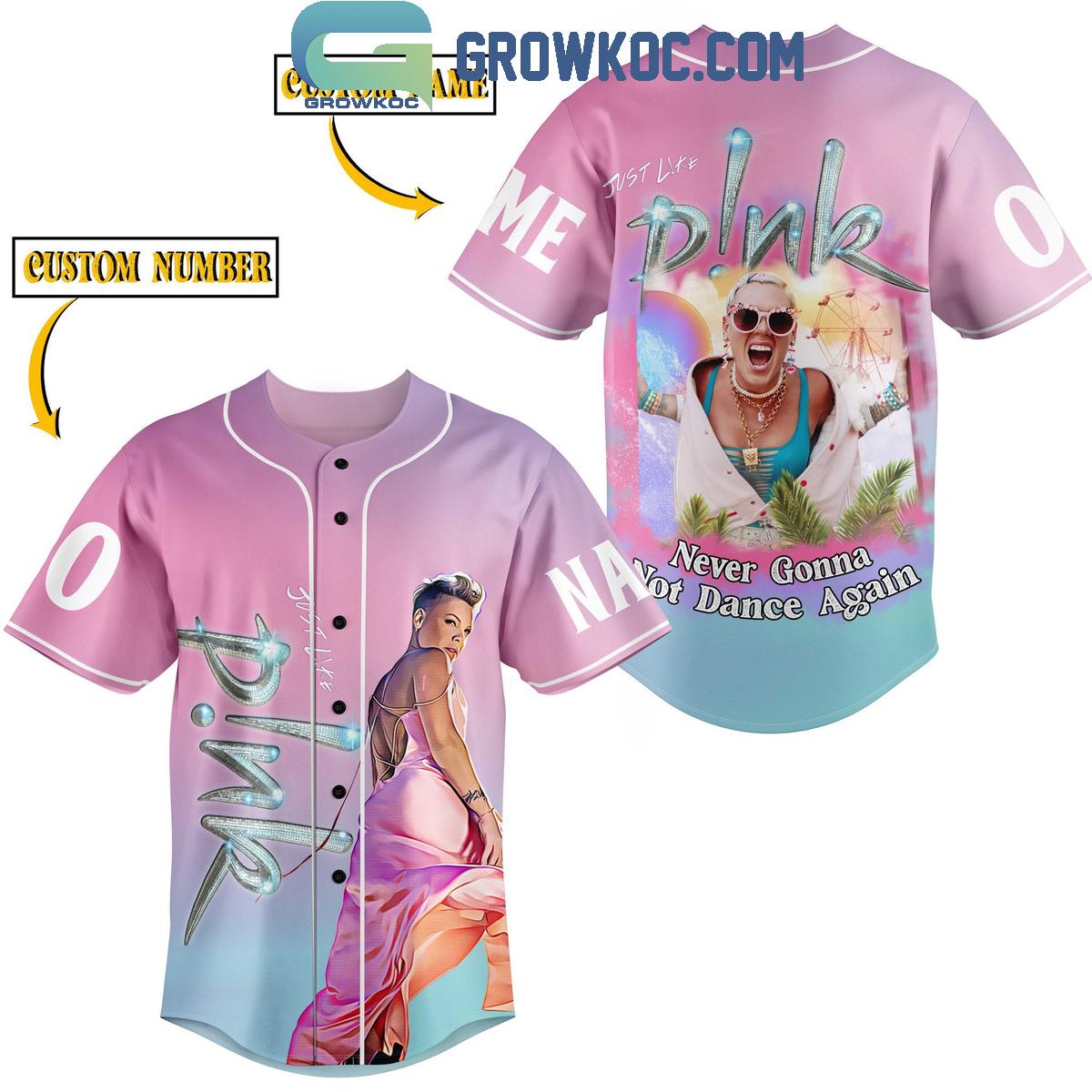 Pink Never Gonna Not Dance Again Personalized Baseball Jersey Unisex T-shirt, Sweatshirt, Hoodie, Long Sleeve Tee - T-Shirt, Sweatshirt, Hoodie