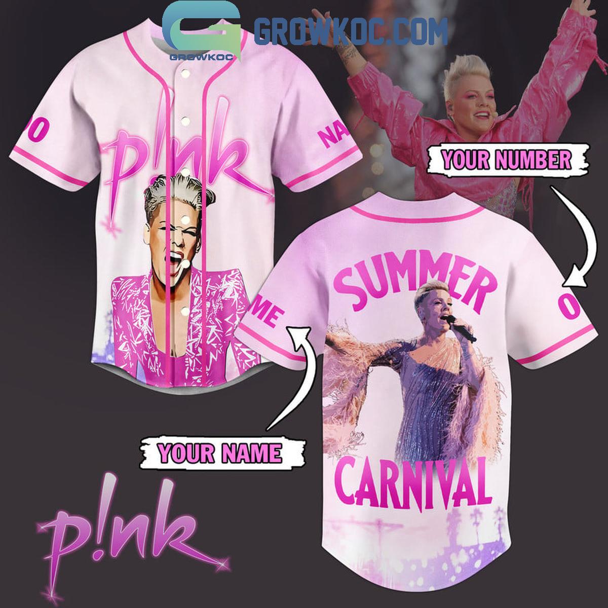 Pink So What Summer Carnival Tour 2024 Schedule Personalized Baseball Jersey Unisex T-shirt, Sweatshirt, Hoodie, Long Sleeve Tee - T-Shirt, Sweatshirt, Hoodie