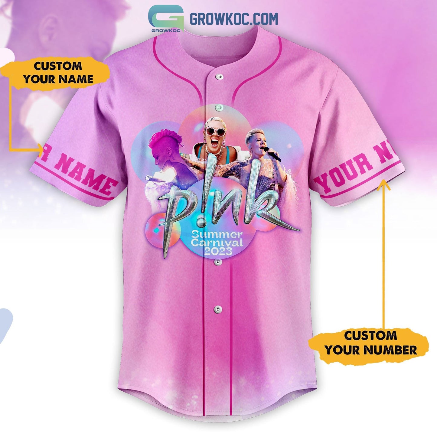 Pink Summer Carnival 2023 Tour Pink Design Personalized Baseball Jersey Unisex T-shirt, Sweatshirt, Hoodie, Long Sleeve Tee - T-Shirt, Sweatshirt, Hoodie