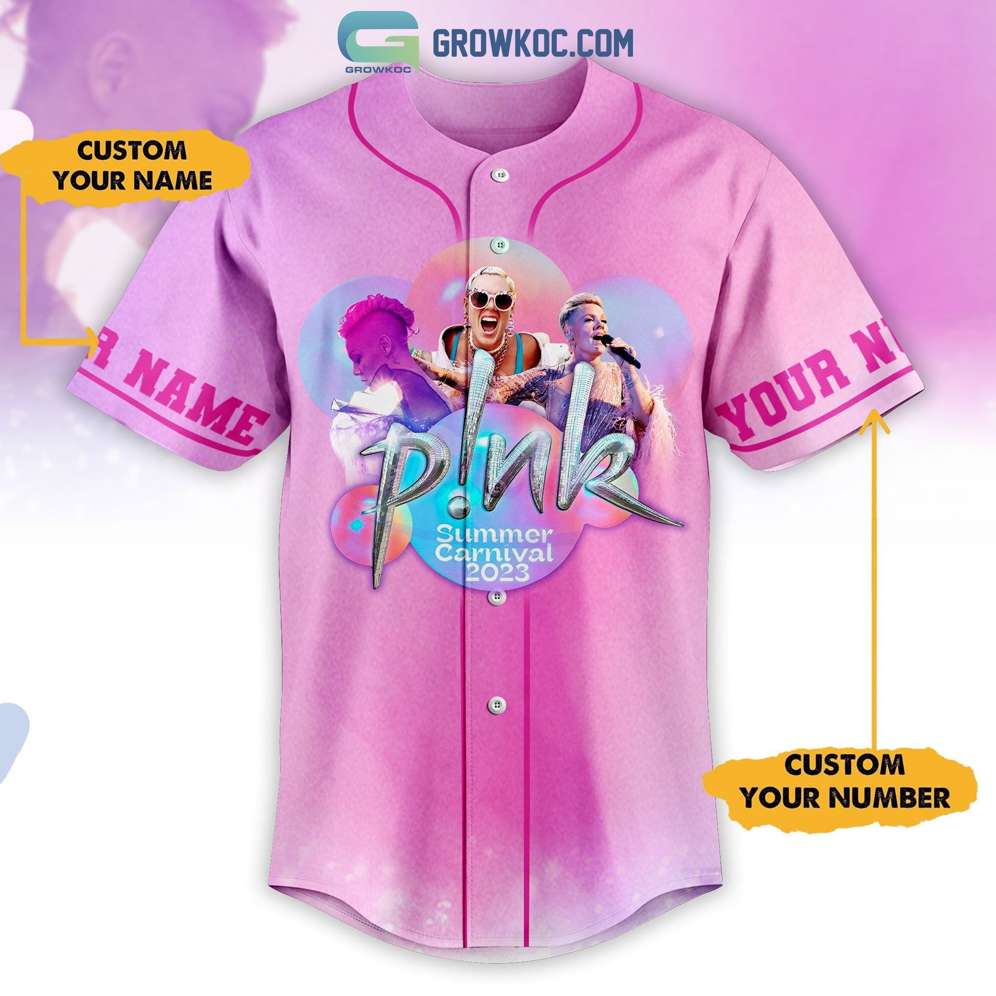 Pink Summer Carnival 2023 Tour Pink Design Personalized Baseball Jersey Unisex T-shirt, Sweatshirt, Hoodie, Long Sleeve Tee - T-Shirt, Sweatshirt, Hoodie