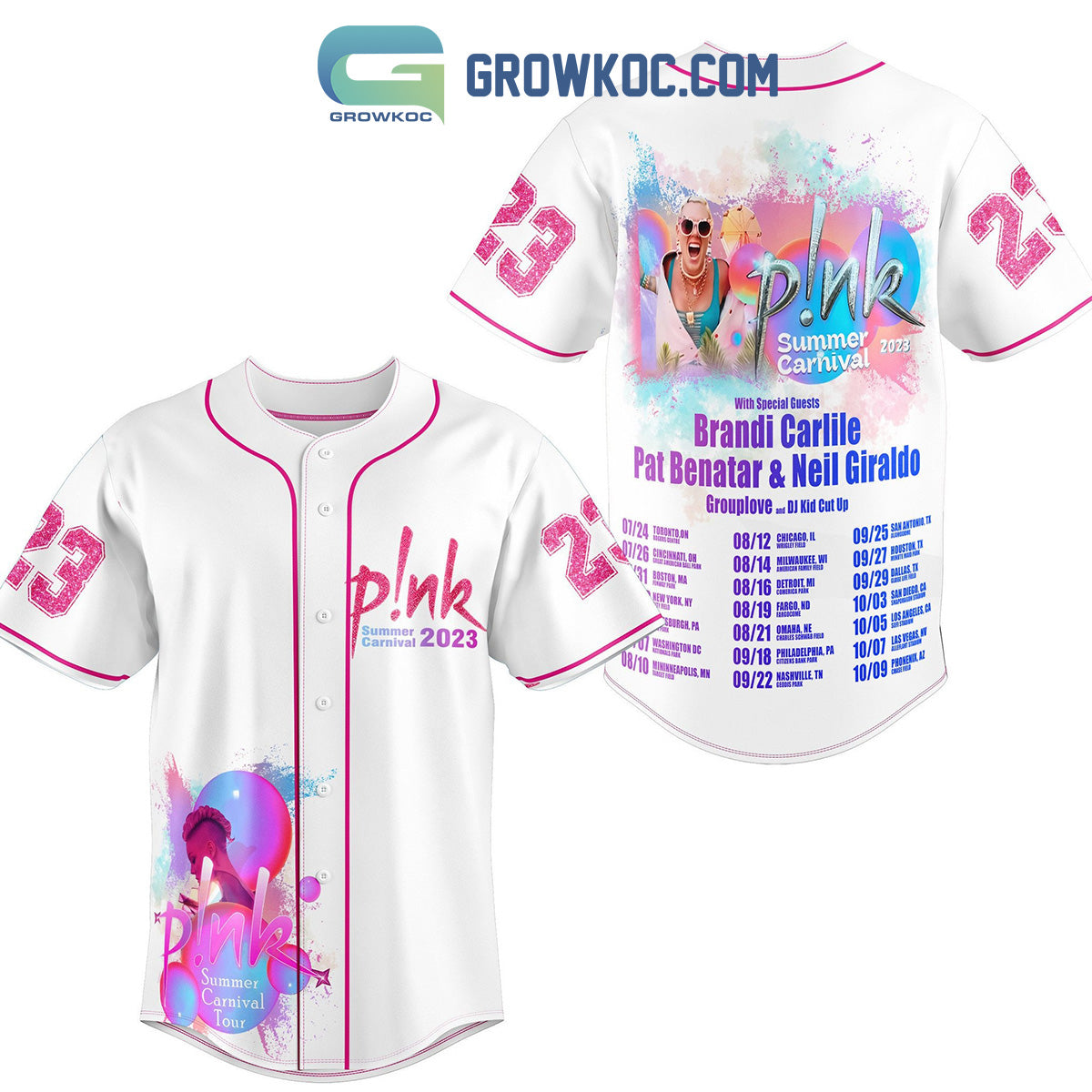 Pink Summer Carnival 2023 With Special Guests Brandi Carlile Baseball Jersey Unisex T-shirt, Sweatshirt, Hoodie, Long Sleeve Tee - T-Shirt, Sweatshirt, Hoodie