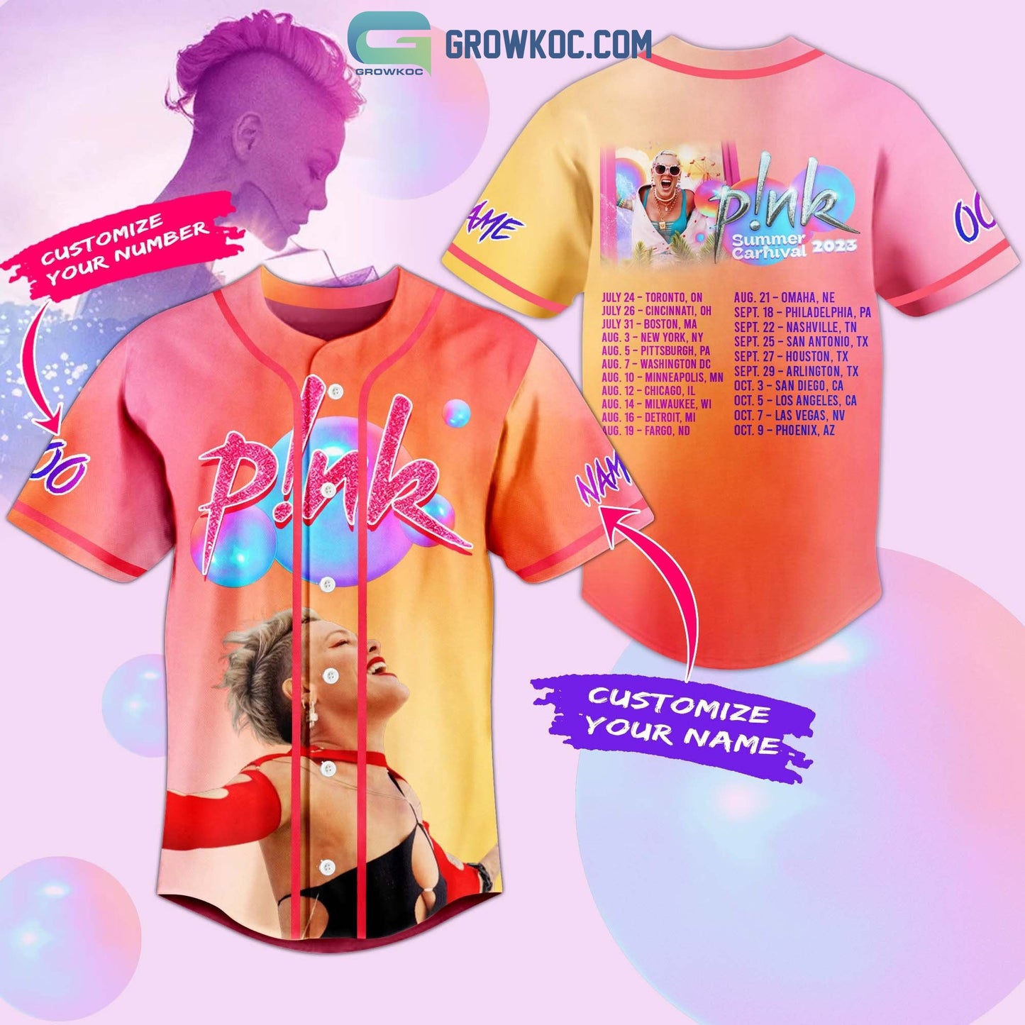 Pink Tour 2023 Summer Carnival Personalized Baseball Jersey Unisex T-shirt, Sweatshirt, Hoodie, Long Sleeve Tee - T-Shirt, Sweatshirt, Hoodie