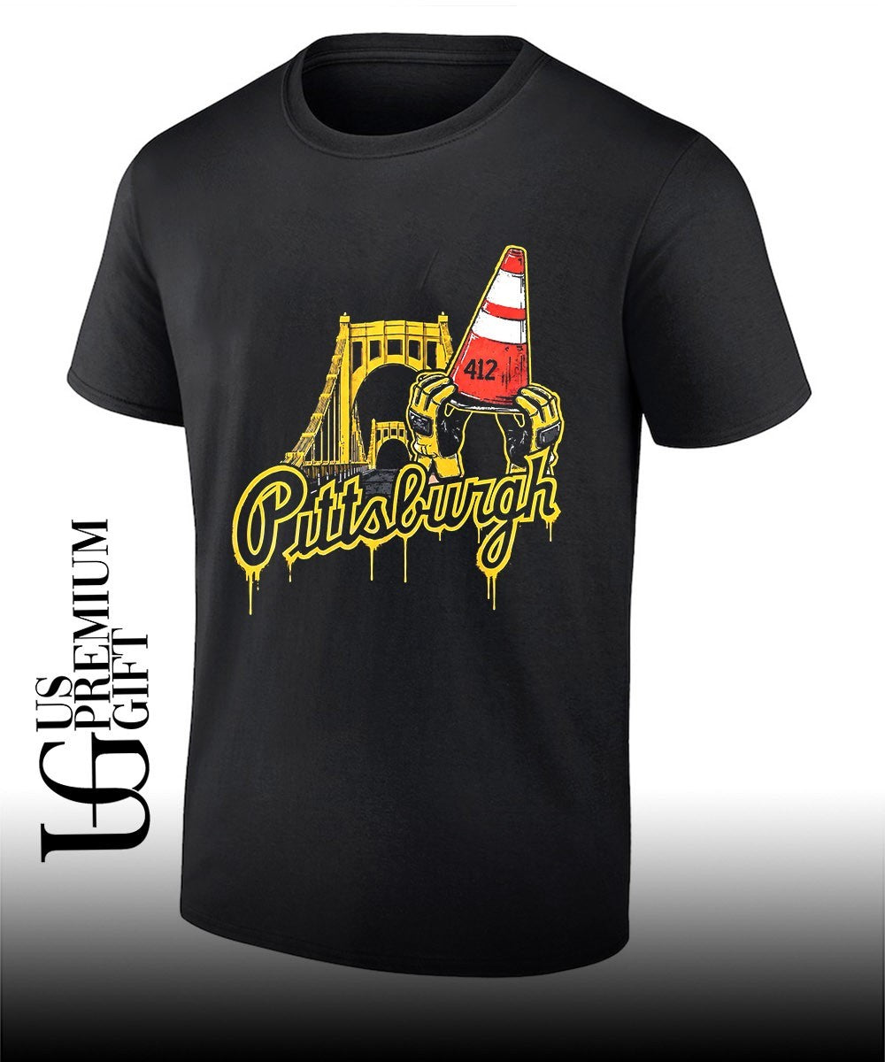 Pittsburgh Pirates 412 City of Bridges Construction Worker Hands Traffic Cone shirt Unisex T-shirt, Sweatshirt, Hoodie, Long Sleeve Tee - T-Shirt, Sweatshirt, Hoodie