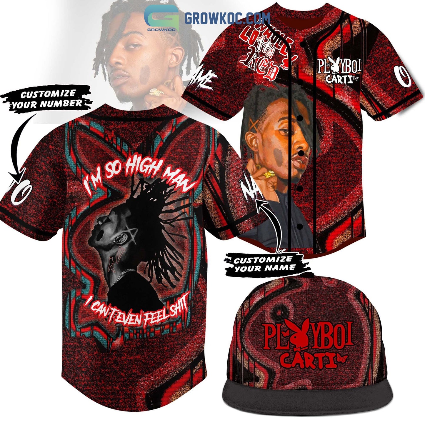 Playboi Carti Im Go High Man I Cant Even Feel Shit Personalized Baseball Jersey Unisex T-shirt, Sweatshirt, Hoodie, Long Sleeve Tee - T-Shirt, Sweatshirt, Hoodie