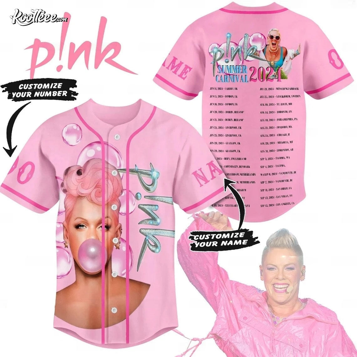 P!nk Summer Carnival 2024 Custom Baseball Jersey Unisex T-shirt, Sweatshirt, Hoodie, Long Sleeve Tee - T-Shirt, Sweatshirt, Hoodie
