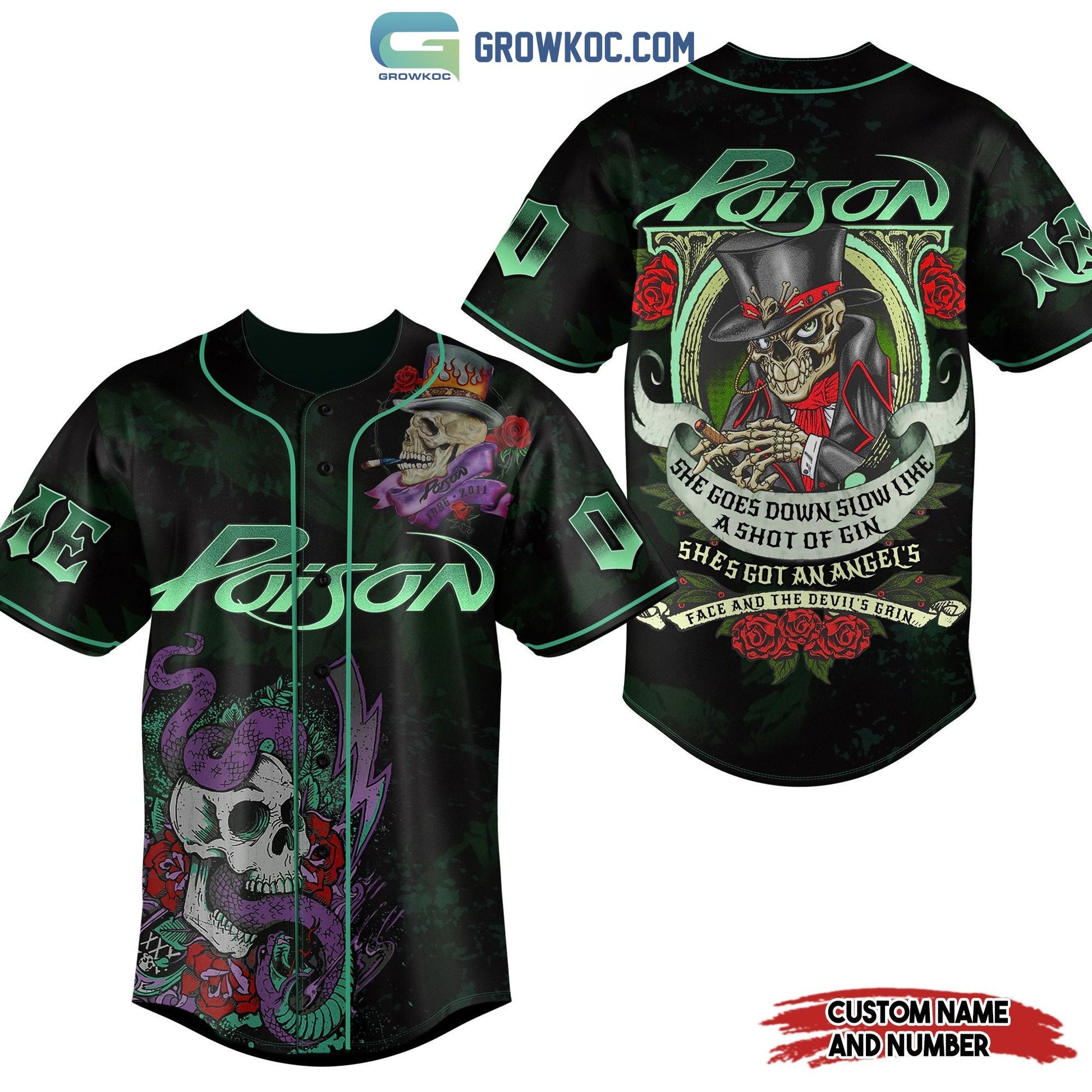 Poison She Goes Down Slow Like A Shot Of Gin Personalized Baseball Jersey Unisex T-shirt, Sweatshirt, Hoodie, Long Sleeve Tee - T-Shirt, Sweatshirt, Hoodie