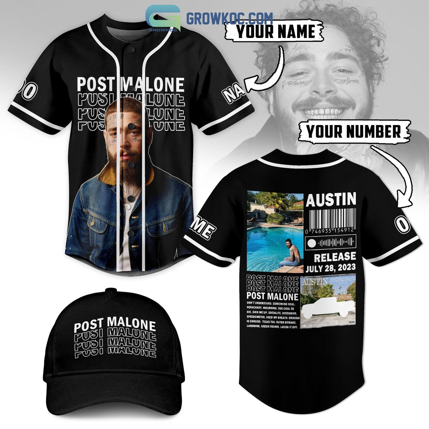 Post Malone Austin Release July 28 2023 Personalized Baseball Jersey Unisex T-shirt, Sweatshirt, Hoodie, Long Sleeve Tee - T-Shirt, Sweatshirt, Hoodie