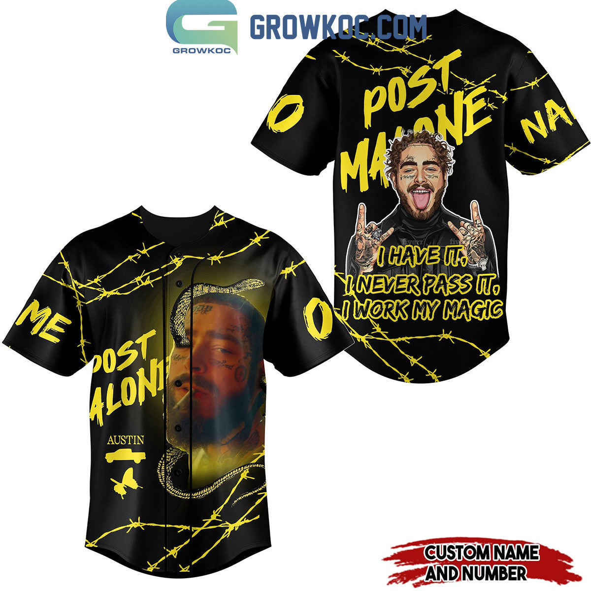 Post Malone I Have It I Work My Magic Black Version Personalized Baseball Jersey Unisex T-shirt, Sweatshirt, Hoodie, Long Sleeve Tee - T-Shirt, Sweatshirt, Hoodie