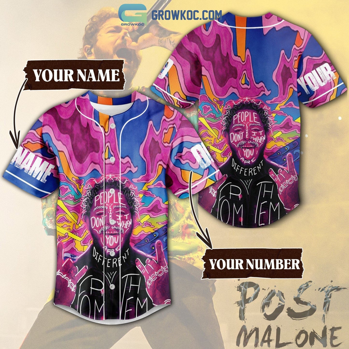 Post Malone People Dont Like It When You Are Different Personalized Baseball Jersey Unisex T-shirt, Sweatshirt, Hoodie, Long Sleeve Tee - T-Shirt, Sweatshirt, Hoodie