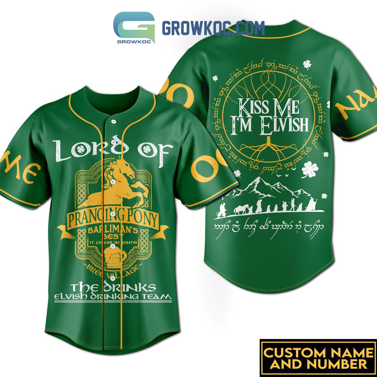 Prancing Pony Brewery Elvish Team Personalized Baseball Jersey Unisex T-shirt, Sweatshirt, Hoodie, Long Sleeve Tee - T-Shirt, Sweatshirt, Hoodie