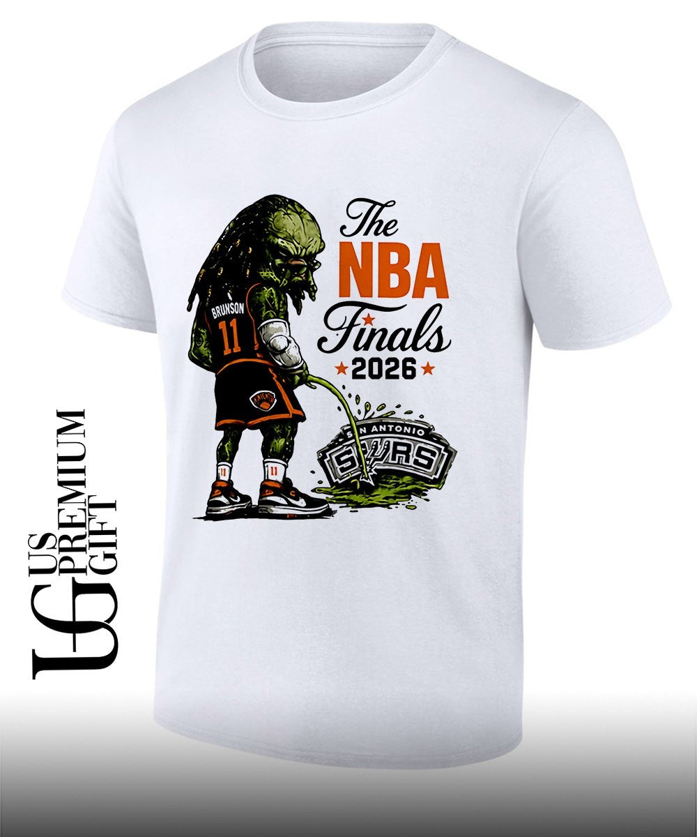 Predator Jalen Brunson peeing on San Antonio Spurs Finals 2026 cartoon shirt Unisex T-shirt, Sweatshirt, Hoodie, Long Sleeve Tee - T-Shirt, Sweatshirt, Hoodie