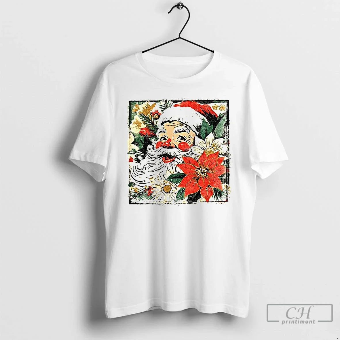 Cute Santa Claus Preppy Brushstroke Floral Santa Face T-Shirts, Hoodie, Sweatshirt - T-Shirt, Sweatshirt, Hoodie