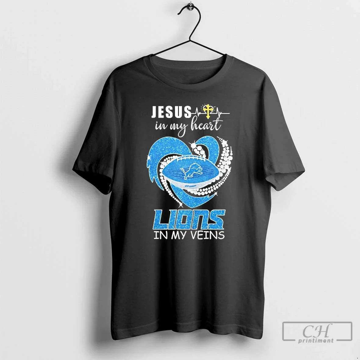 Jesus My Heart Detroit Lions My Veins Diamond Heart T-Shirts, Hoodie, Sweatshirt - T-Shirt, Sweatshirt, Hoodie