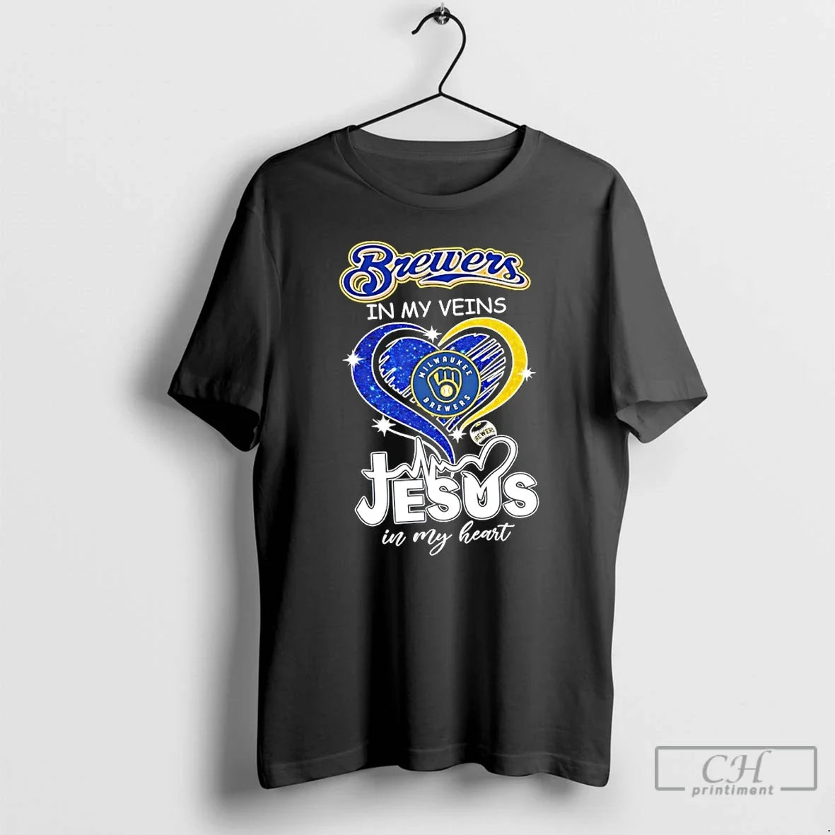 Milwaukee Brewers My Veins Jesus My Heart Diamond Heart T-Shirts, Hoodie, Sweatshirt - T-Shirt, Sweatshirt, Hoodie